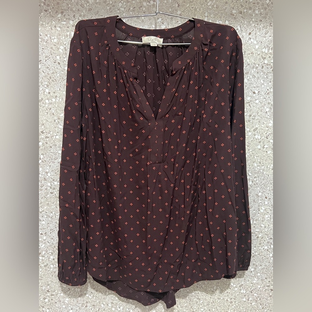 LOFT Red Long Sleeve Tie Front Blouse